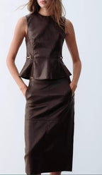 Women's Faux-Leather Top And Skirt Set