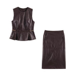Women's Faux-Leather Top And Skirt Set