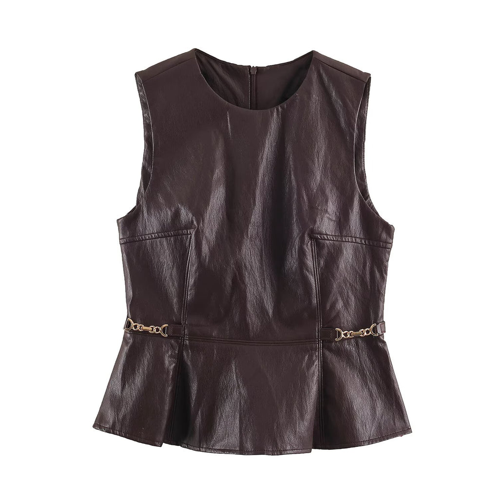 Women's Faux-Leather Top And Skirt Set
