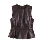 Women's Faux-Leather Top And Skirt Set