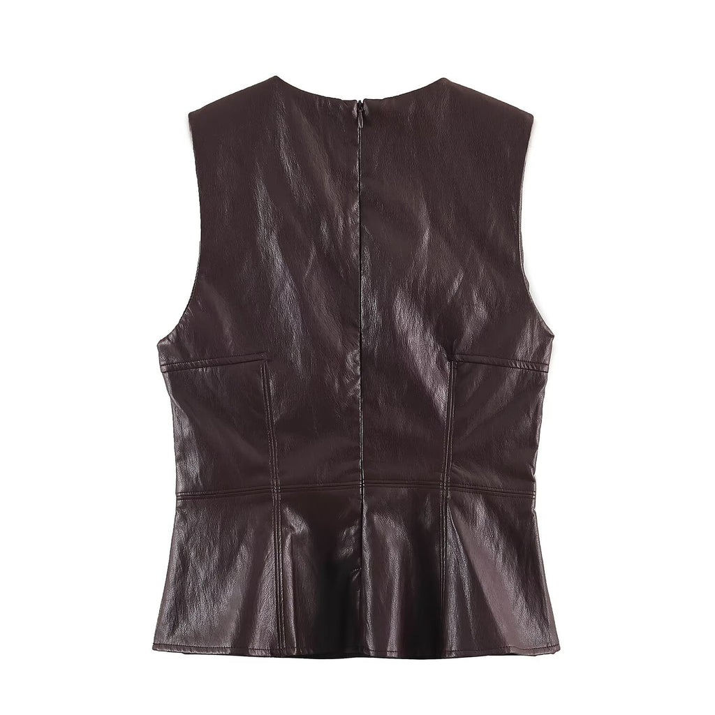 Women's Faux-Leather Top And Skirt Set