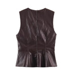 Women's Faux-Leather Top And Skirt Set