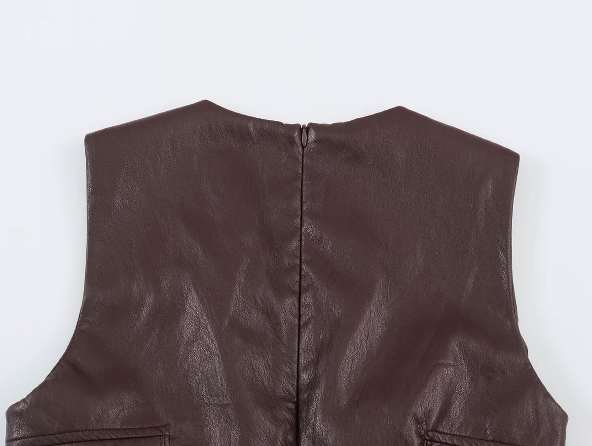 Women's Faux-Leather Top And Skirt Set