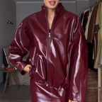 Women's Glossy Faux-Leather Zip Jacket