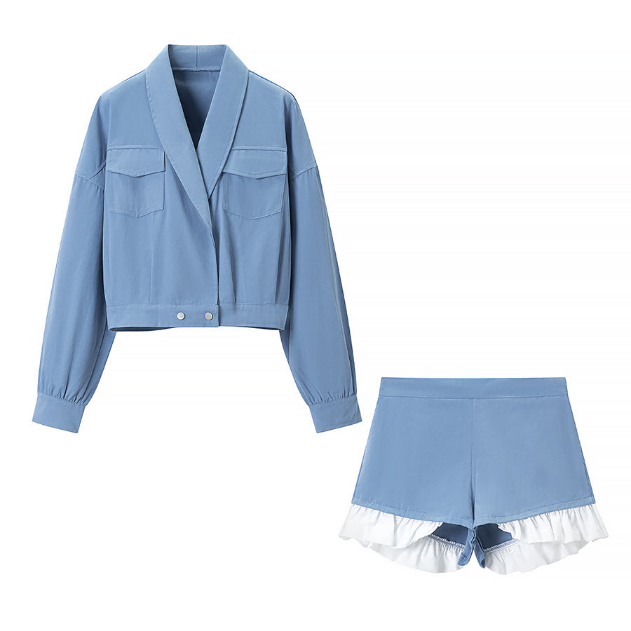 Women's Denim Jacket And Shorts Two-Piece Set