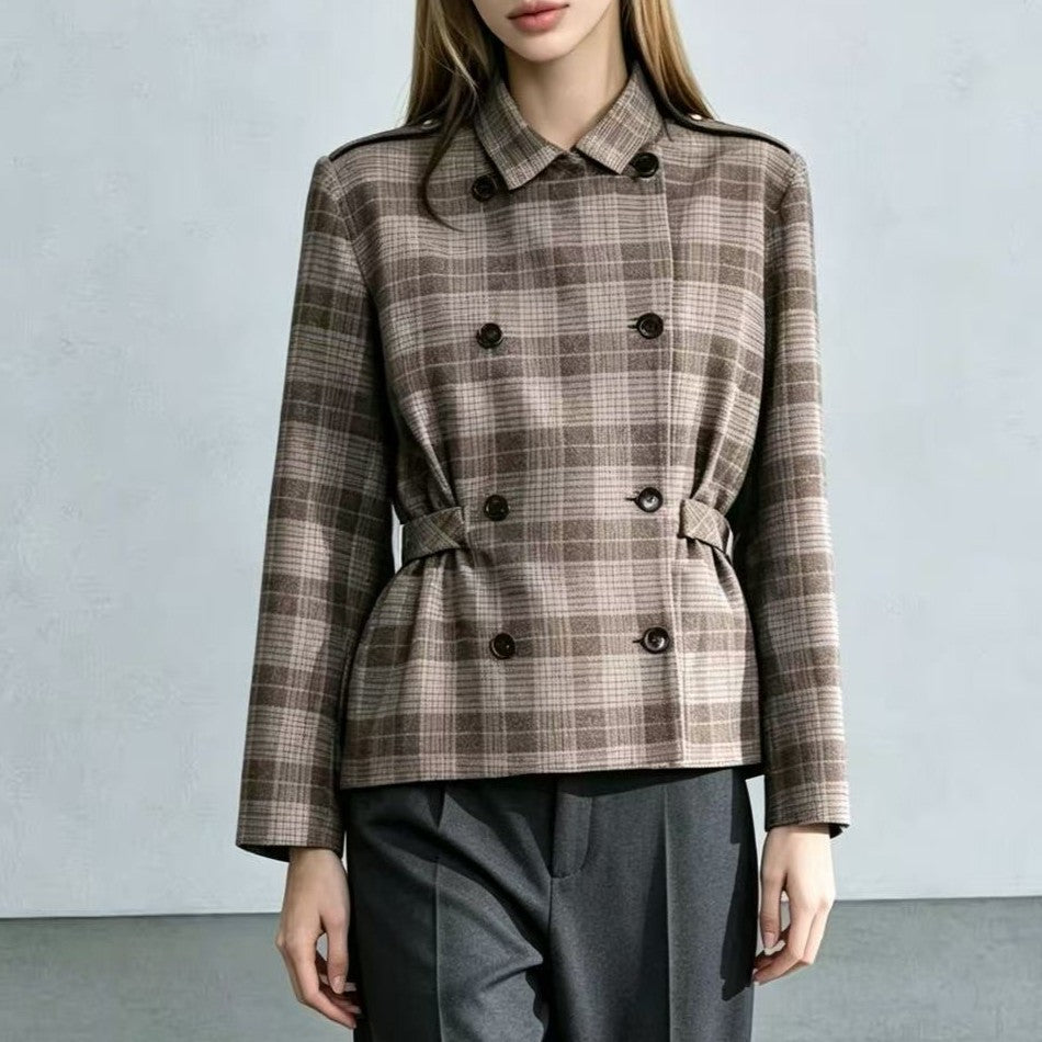 Women's Plaid Double-Breasted Blazer