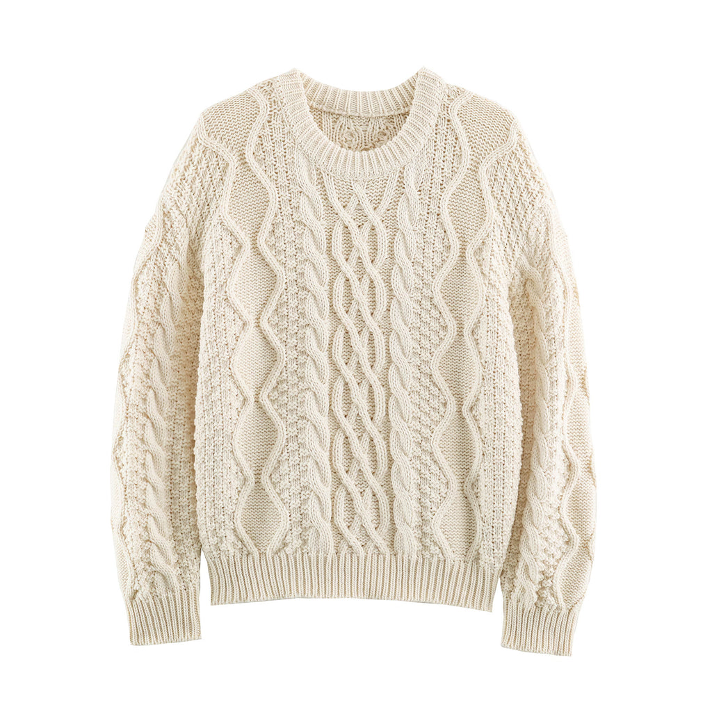 Autumn Winter French Casual Retro Twisted Twist Round-Neck Loose Knitting Needle Sweater