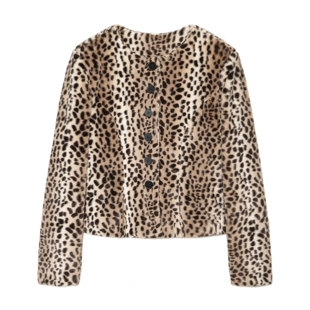 Spring Casual Warm Leopard Print Short Coat
