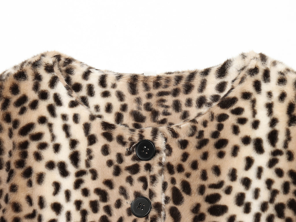 Spring Casual Warm Leopard Print Short Coat
