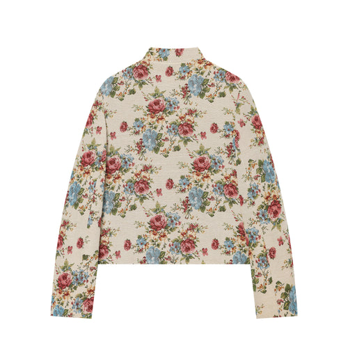 Women Clothing Summer Trendy Slim Slimming Elegant Floral Retro Stand Collar Coat
