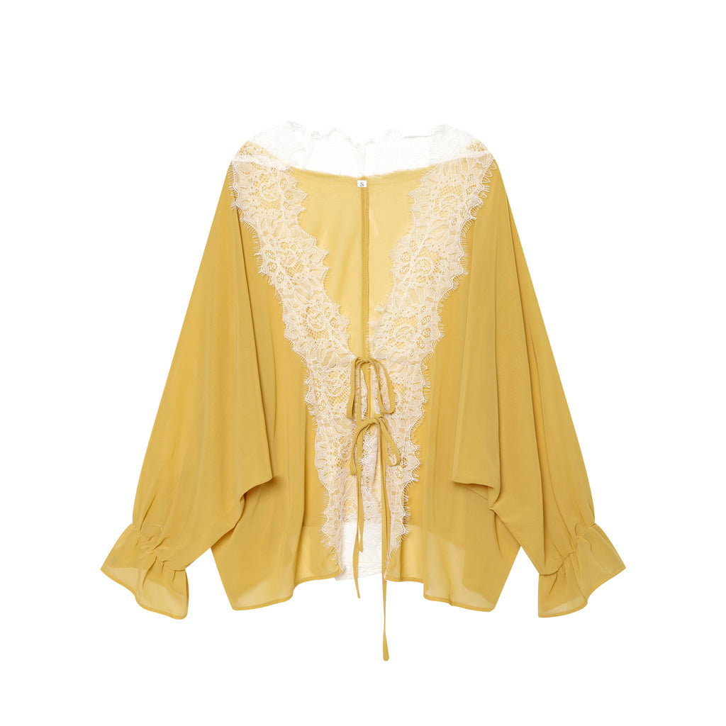 Women's Summer Irregular Asymmetric Perspective Lace Stitching Long-Sleeve Shirt