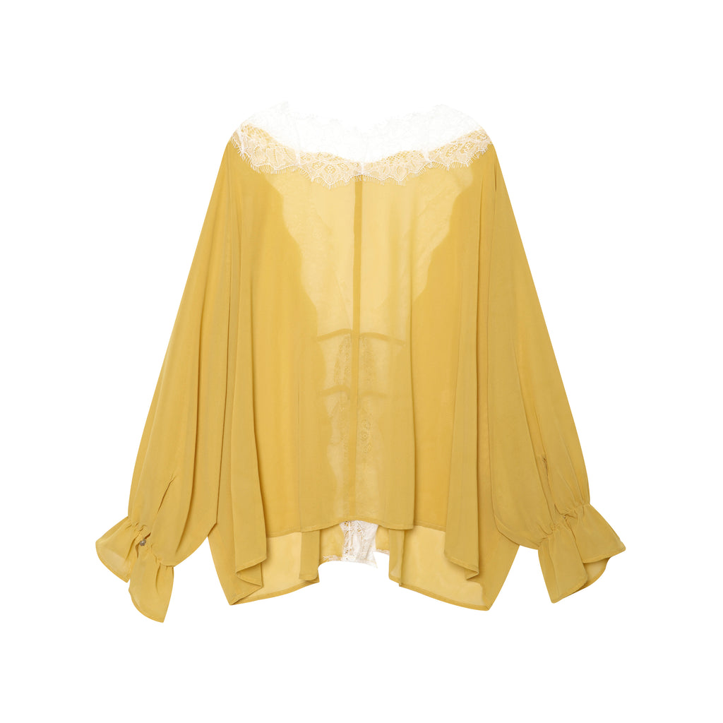 Women's Summer Irregular Asymmetric Perspective Lace Stitching Long-Sleeve Shirt