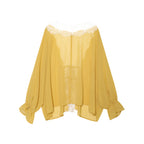 Women's Summer Irregular Asymmetric Perspective Lace Stitching Long-Sleeve Shirt