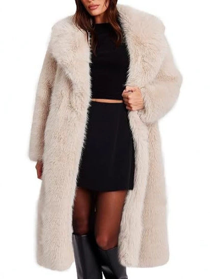 Women's Autumn Winter Fur Coat Faux Fur Long Cut Coat Overknee Coat