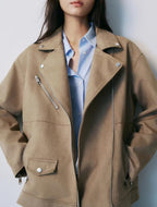 Women's Loose-Fit Suede Motorcycle Jacket