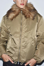 Women's Faux-Fur Collared Bomber Jacket