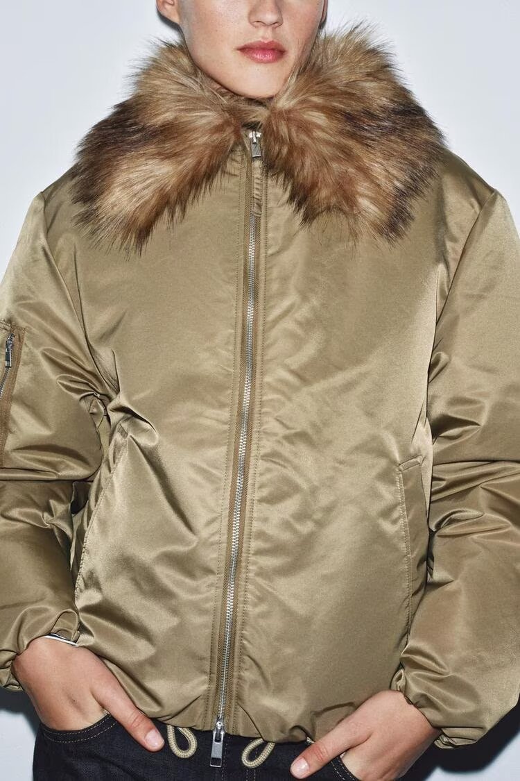 Women's Faux-Fur Collared Bomber Jacket