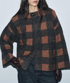 Women's Colorblock Check Knit Coat