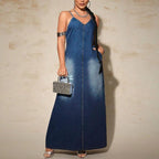 Women's Denim Sling Midi Dress
