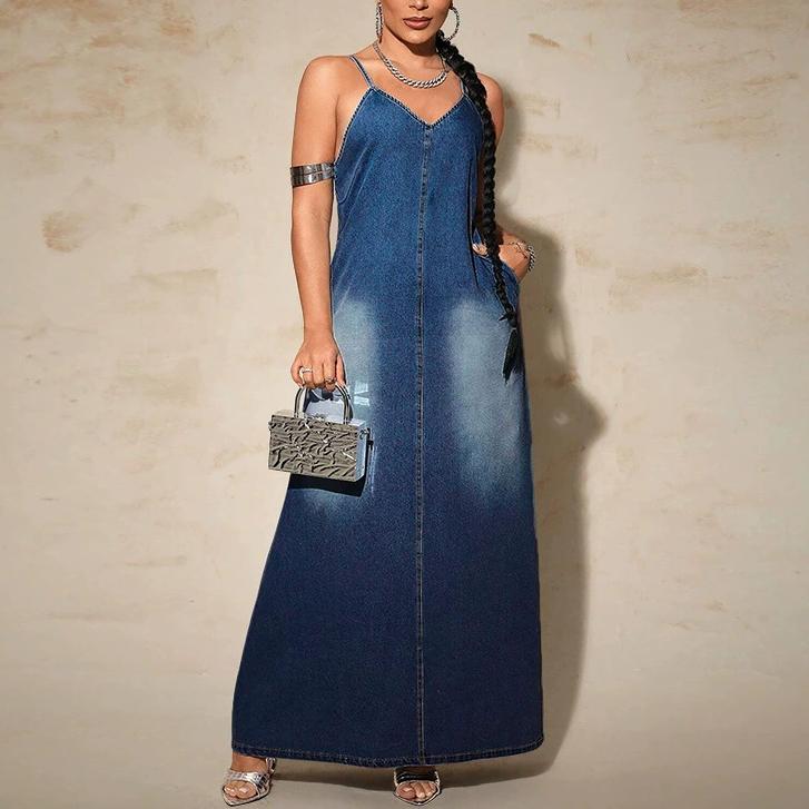Women's Denim Sling Midi Dress