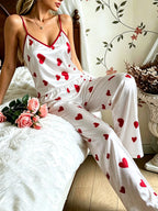 Women's Heart-Print Satin Pajama Set