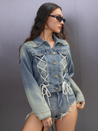 's Rope Strap Design Nostalgic Heavy Industry Wash Short Non Elastic Retro Denim