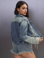 's Rope Strap Design Nostalgic Heavy Industry Wash Short Non Elastic Retro Denim