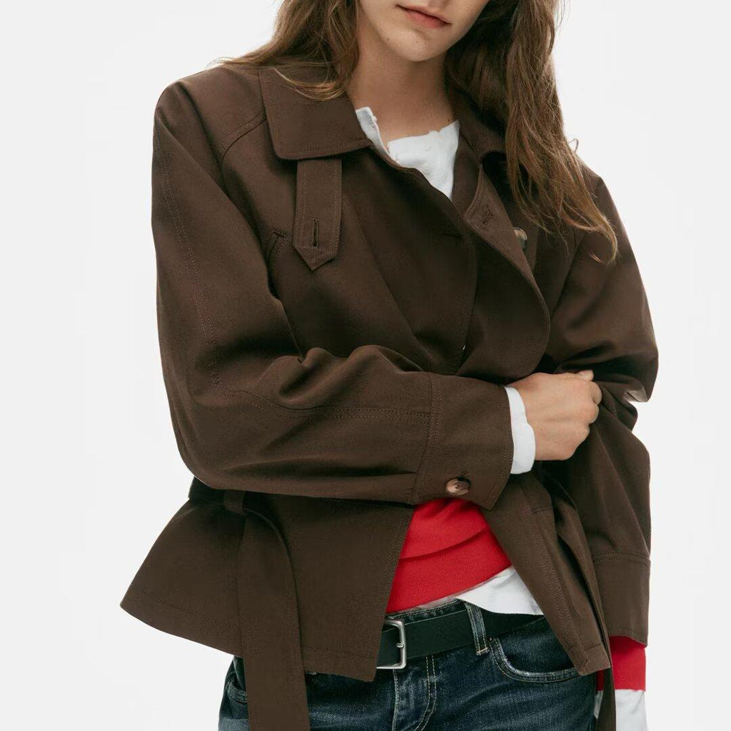 Women's Autumn With Belt Short Double Breasted Wind Coat