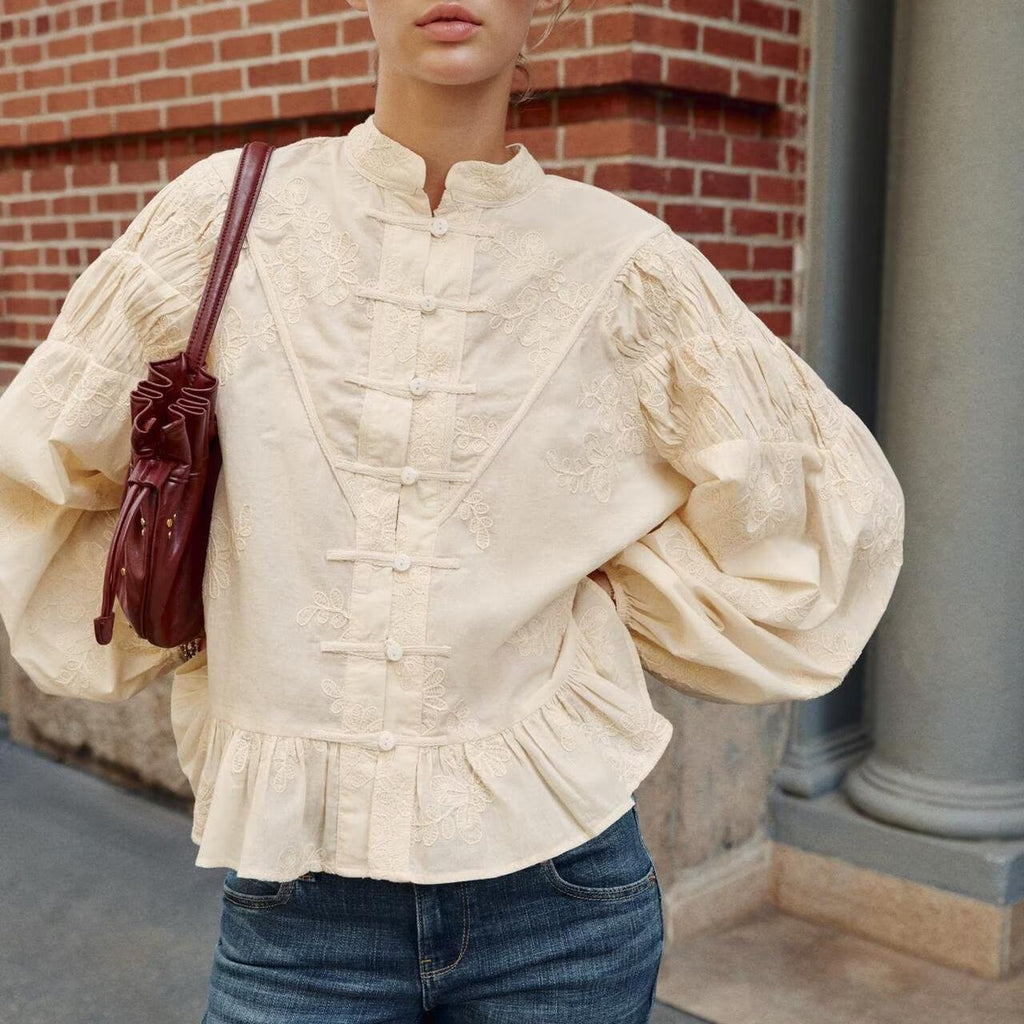 Women's Autumn Chinese String Button Embroidered Shirt
