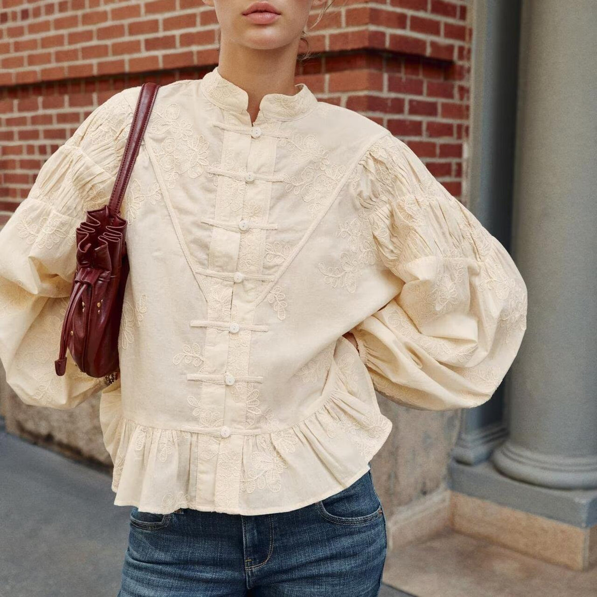 Women's Autumn Chinese String Button Embroidered Shirt