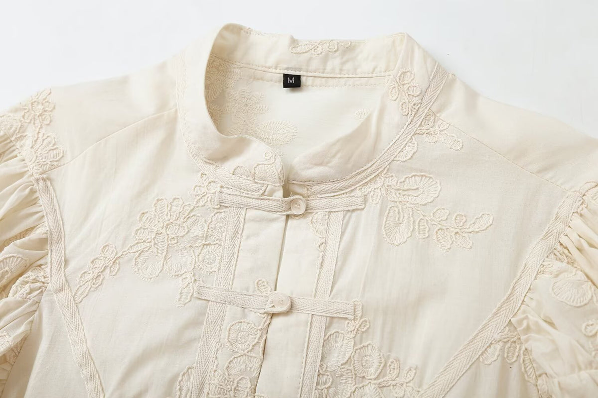 Women's Autumn Chinese String Button Embroidered Shirt
