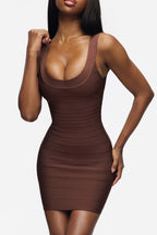 Women's Women's's Backless U Neck Bandage One Piece Dress Striped Stretch Knitted Sheath Dress