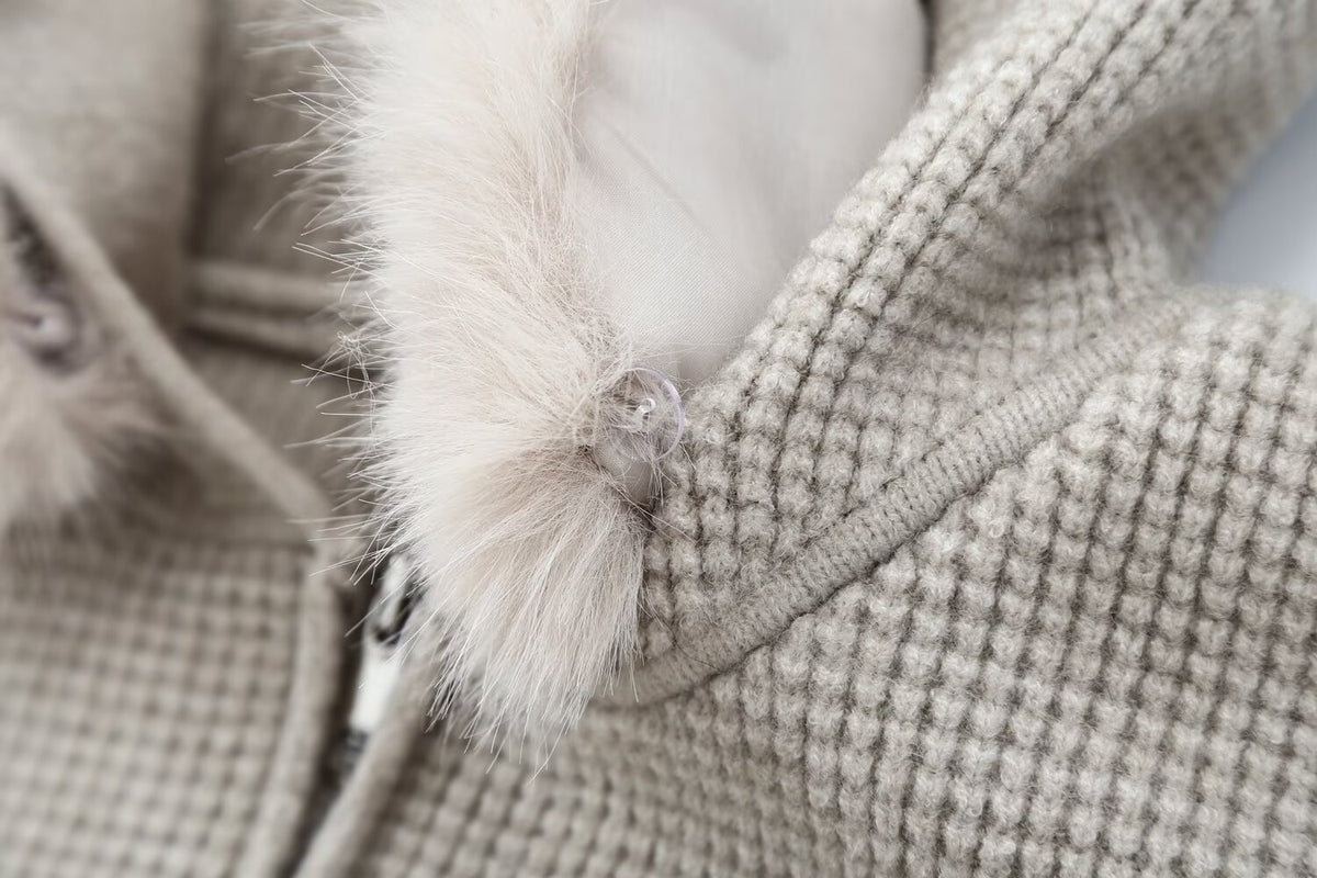 Women's Casual Trend Waffle Fur Collar Hooded Knit Cardigan