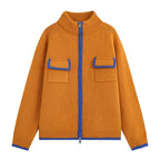 Women's Women's's Autumn Winter Color Matching Trim Pocket Zipper Cardigan