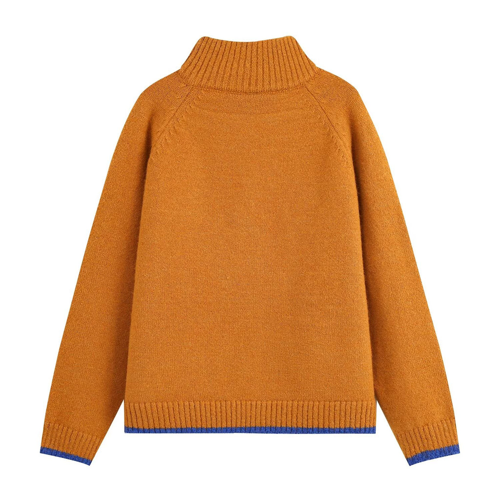 Women's Women's's Autumn Winter Color Matching Trim Pocket Zipper Cardigan