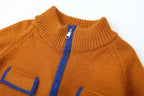 Women's Women's's Autumn Winter Color Matching Trim Pocket Zipper Cardigan