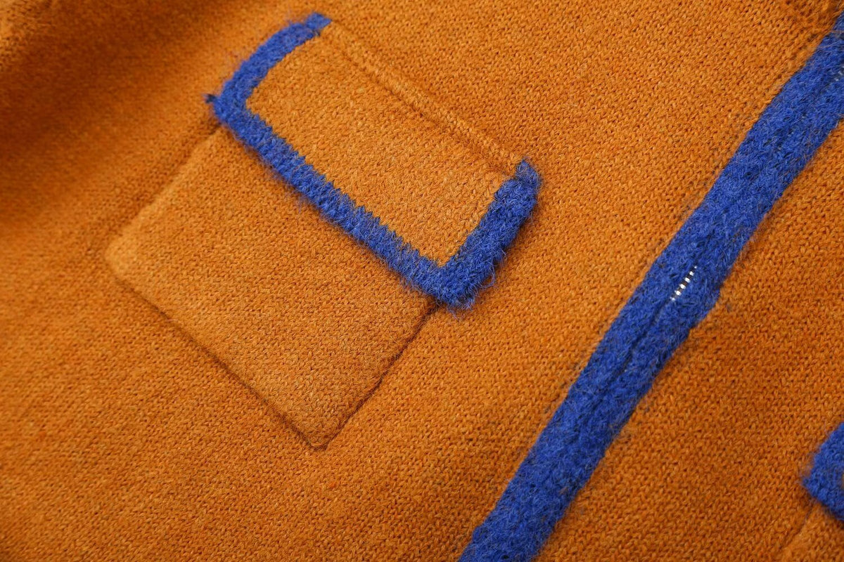Women's Women's's Autumn Winter Color Matching Trim Pocket Zipper Cardigan