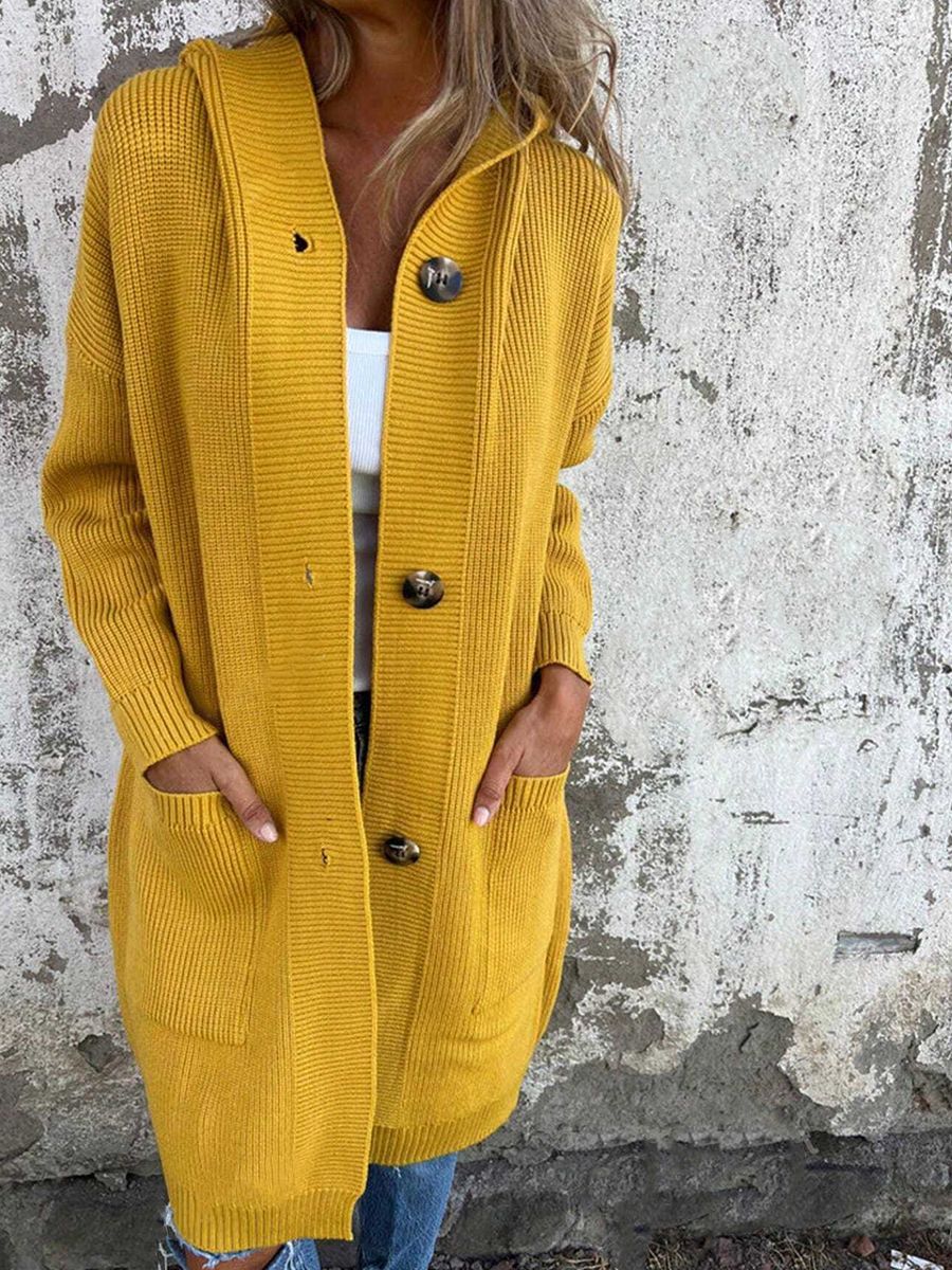 Autumn Winter Sweater Cardigan Long Hooded Knitted Coat With Pockets