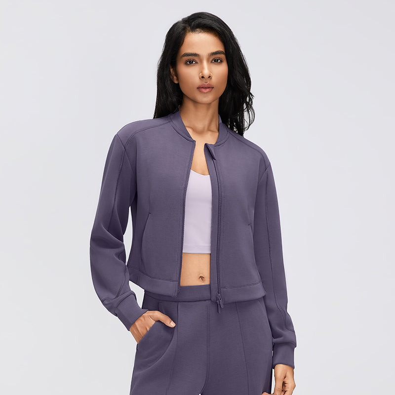 's Sports Jacket Short Stand Collar Casual Cardigan Top Yoga Fitness Office Zipper Autumn