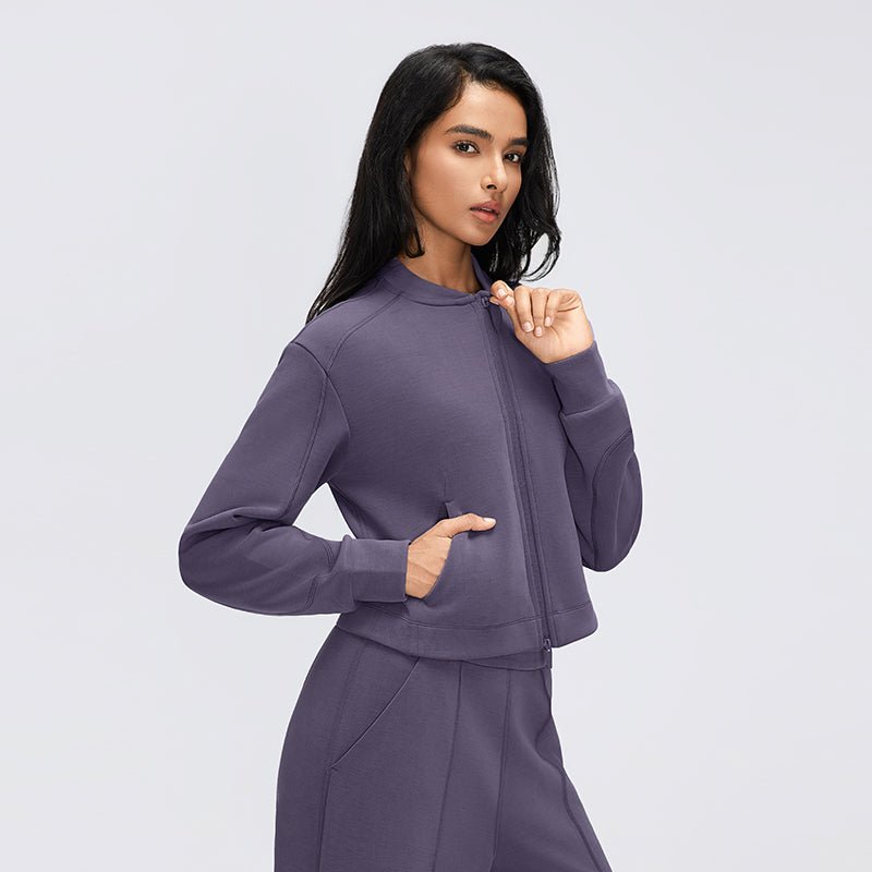 's Sports Jacket Short Stand Collar Casual Cardigan Top Yoga Fitness Office Zipper Autumn