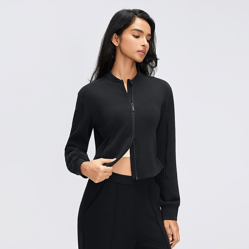 's Sports Jacket Short Stand Collar Casual Cardigan Top Yoga Fitness Office Zipper Autumn
