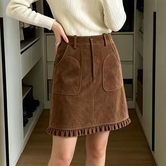 Autumn Arrival Bain Retro Tree Fungus-Like Lacework Pleated Autumn Winter Pocket Skirt