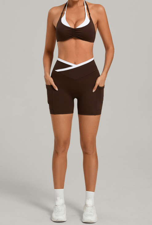 's Autumn Sand Faux Two Piece Bra Shorts Yoga Halter Beauty Back Yoga Clothes Sports Running Work…