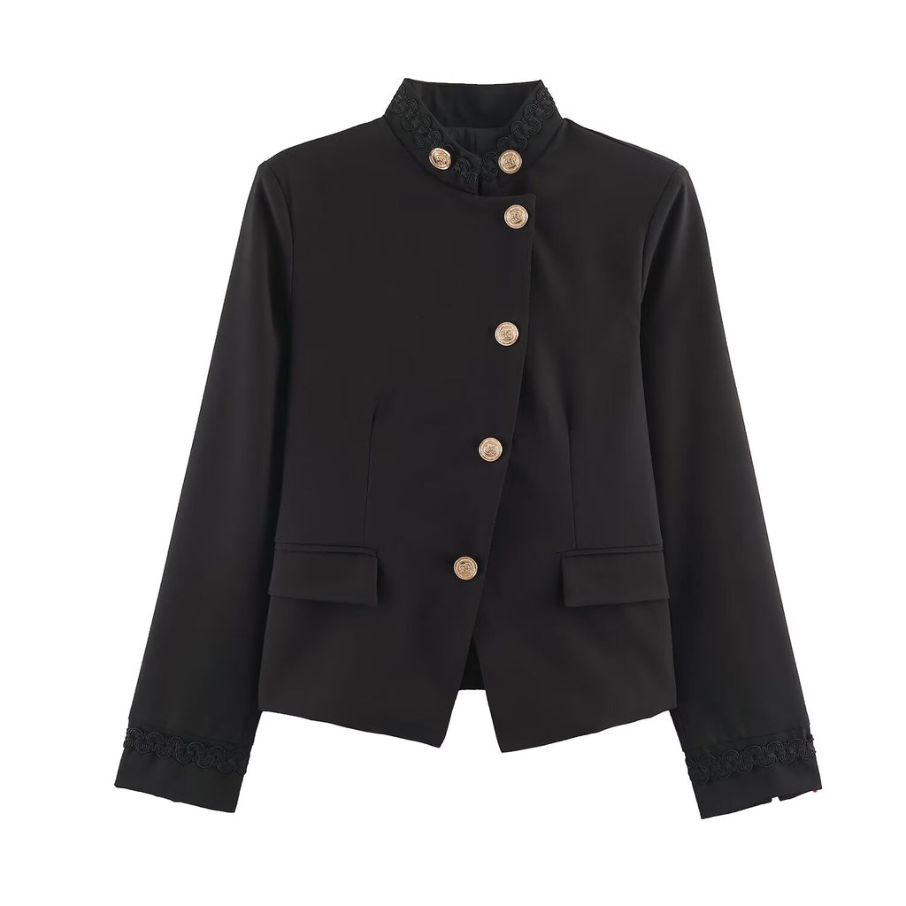 Women's French Long Sleeve Turtleneck Padded Shoulder Jacket