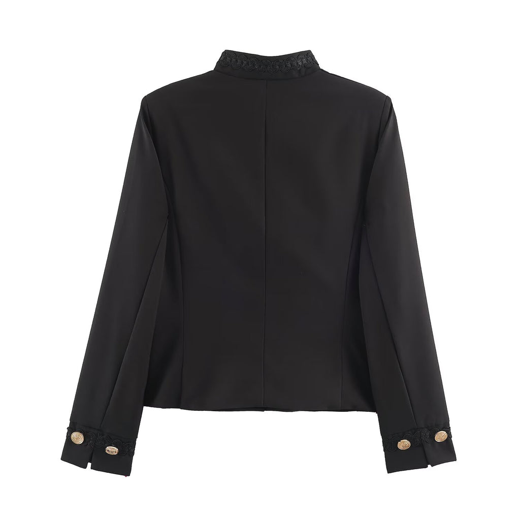 Women's French Long Sleeve Turtleneck Padded Shoulder Jacket
