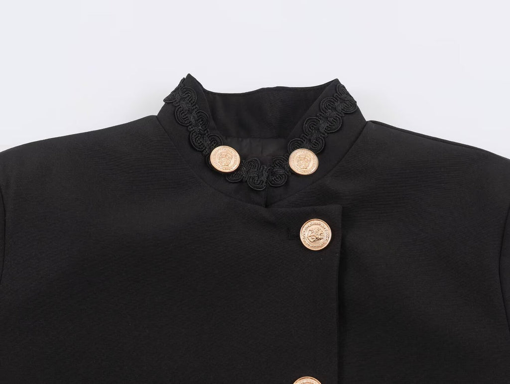 Women's French Long Sleeve Turtleneck Padded Shoulder Jacket