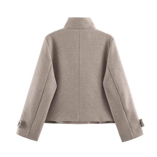 Women's Fall Women Clothing Long Sleeve Turtleneck Solid Color Double Breasted Coat