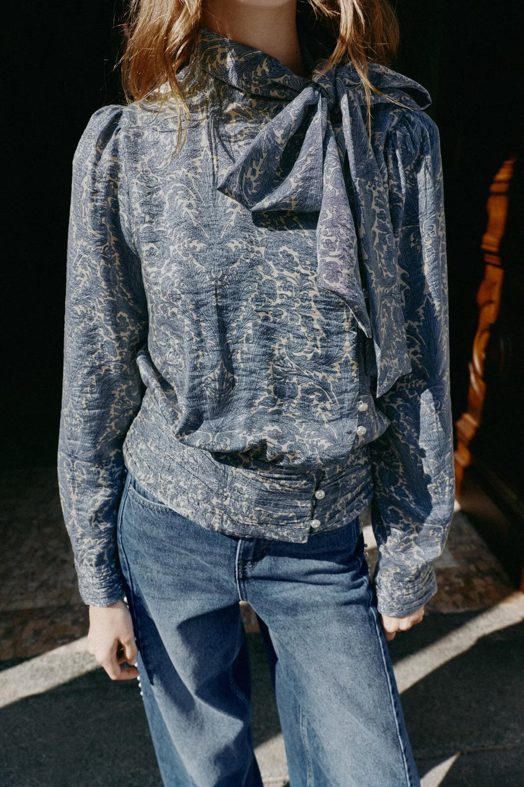 Women's Spring Autumn Printed Bow Shirt