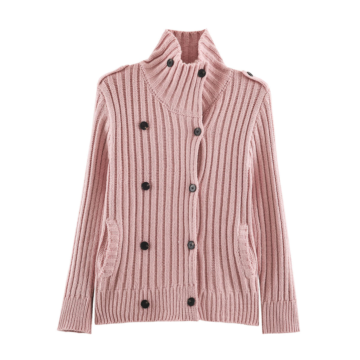 Striped Double-Breasted Knit Cardigan