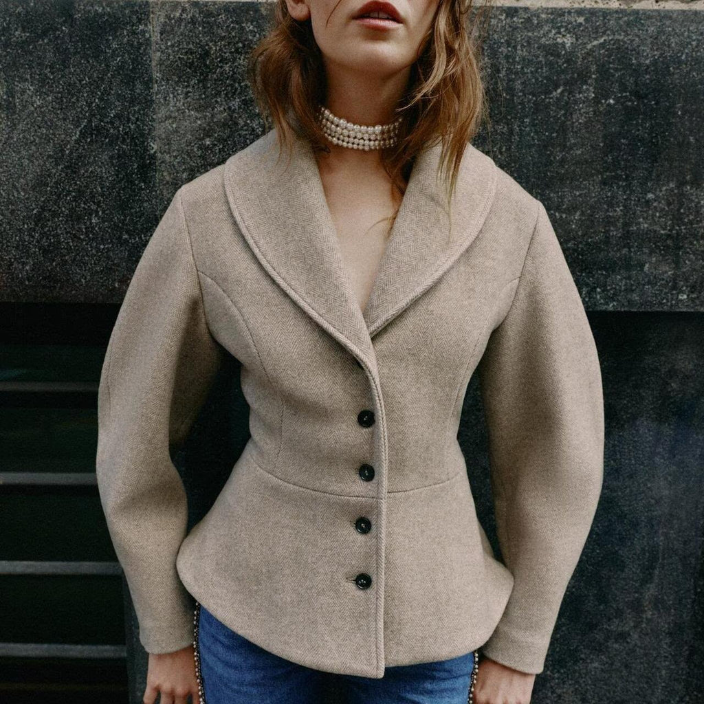 Textured Short Coat with Fishtail Hem